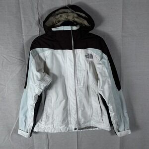 The North Face HyVent Hooded Ski Jacket Womens Small White Brown Colorblock